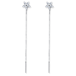 Little Flower with Dangling Chain Silver Earring STC-2196